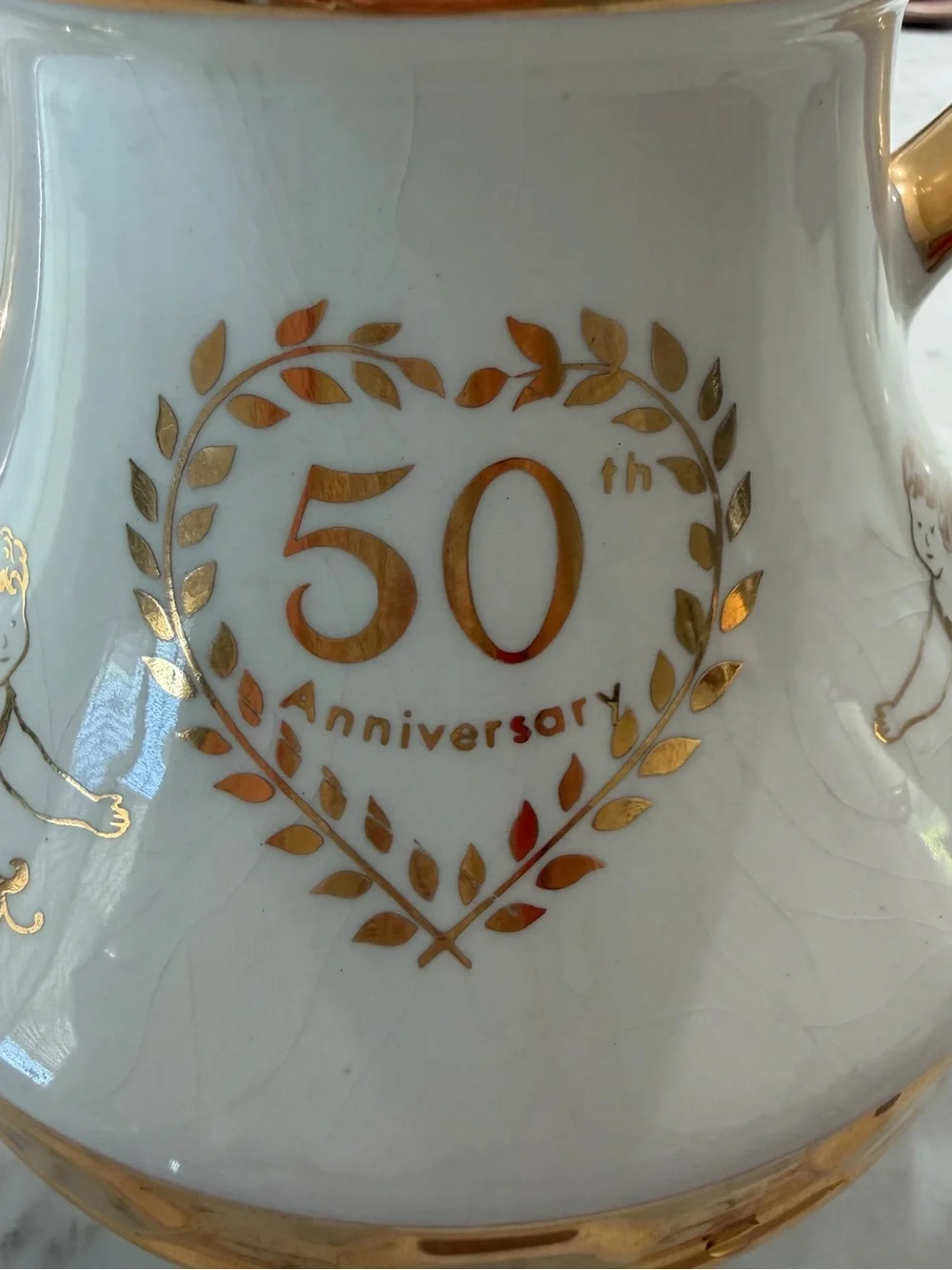 Gibsons Staffordshire England 50th Anniversary White Teapot with 22k Gold Trim